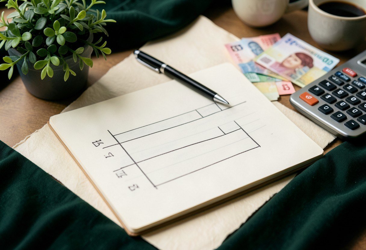 Cuaderno y calculadora para organizar un presupuesto